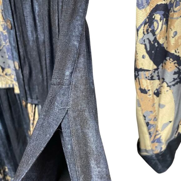 John Mark Patchwork Mixed Print Y-Neck 3/4 Sleeve Button Front Shirt Dress Small - Picture 6 of 9